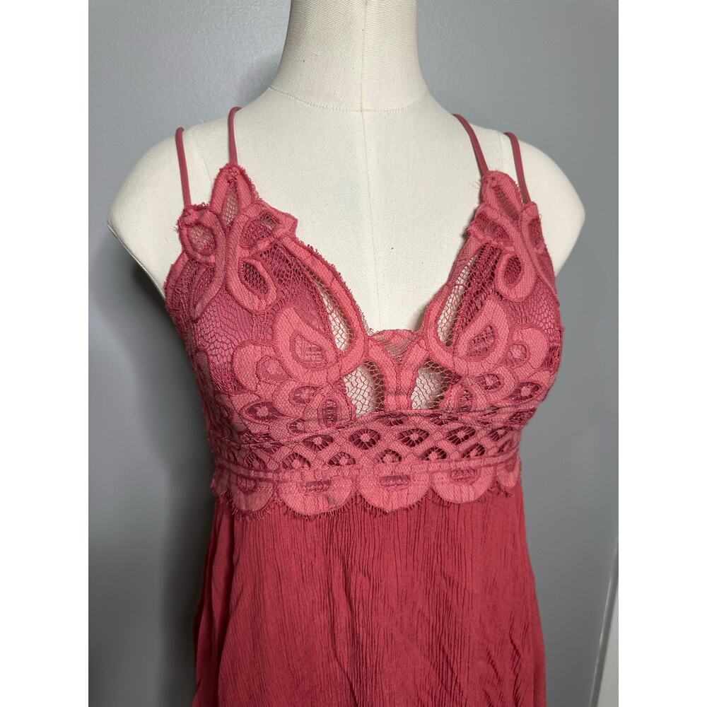 Zenana Dusty Pink Crochet Lace Ruffled Hem Cami Mini Dress Double Strap Large - Picture 9 of 14